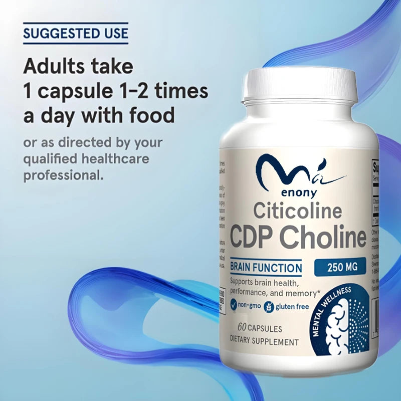 CDP Choline Capsules, 250mg Dietary Supplements for Memory and Brain Health, 60 Vegetarian Capsules Non GMO, Gluten Free