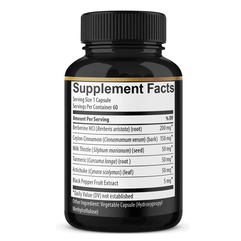 Berberine Natural Supplement Contains Ceylon Cinnamon,Turmeric,Artichokes, and Milk Thistles-60 Capsules High Absorption Formula