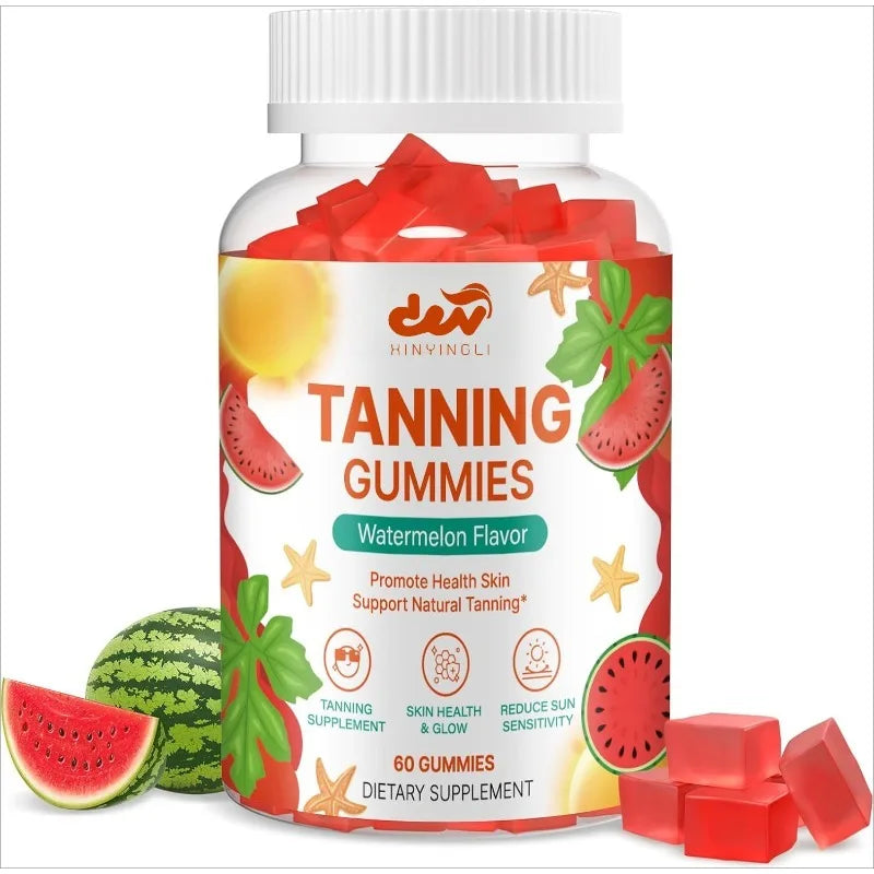 Daily tanning gummies contain astaxanthin, collagen, lycopene, zinc (citric acid), which promote healthy and radiant skin