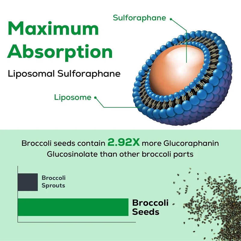 Liposomal Sulforaphane 450MG,, High absorption glucosamine containing inosidase, broccoli seed extract antioxidant 60 capsules