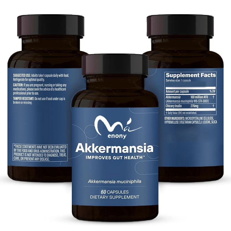Akkermansia probiotics contain prebiotic fiber -60 capsules,100MAFU live strain,promoting intestinal health for both menandwomen