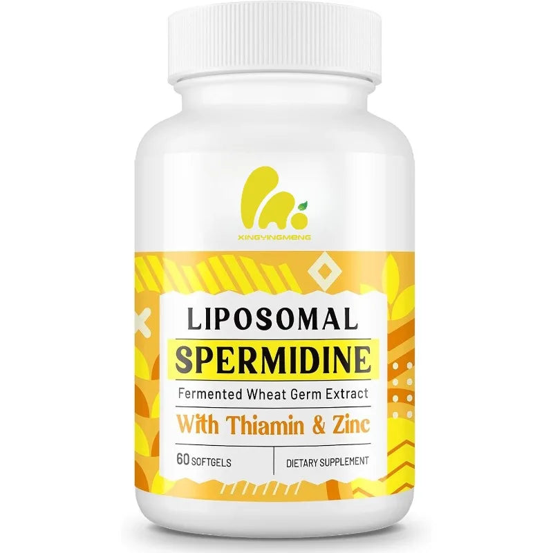 30mg liposome spermidine supplement, high absorption, fermented wheat germ extract, cell renewal, anti-aging support, 60capsules