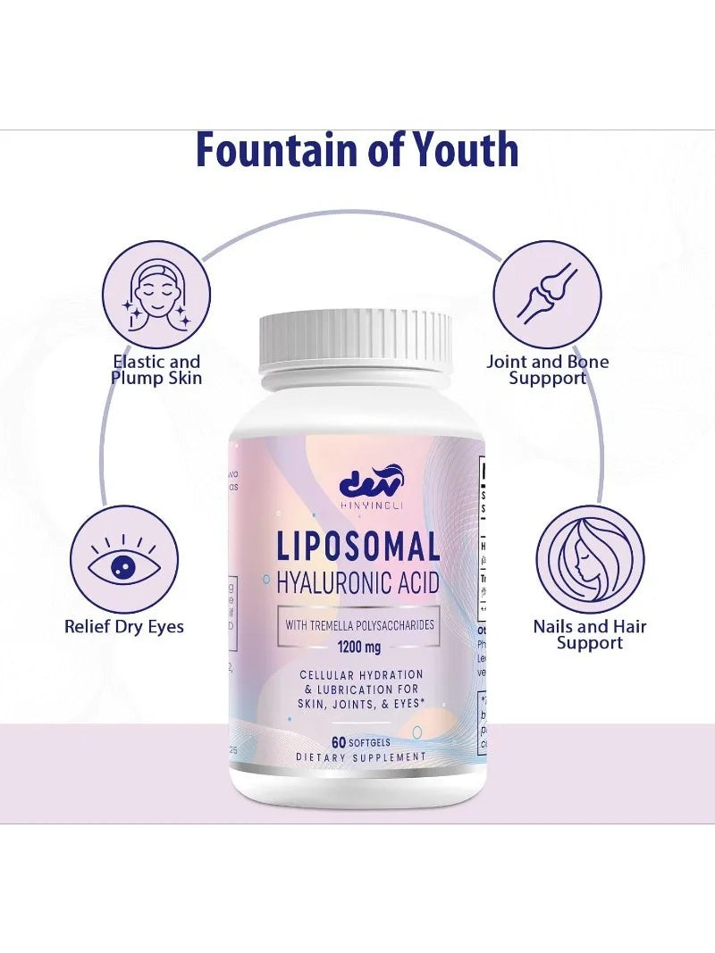 Liposomal Hyaluronic Acid Supplement - Dietary Hyaluronic Acid Capsules, Dual Strength Skin Moisturizing, Joint Lubrication